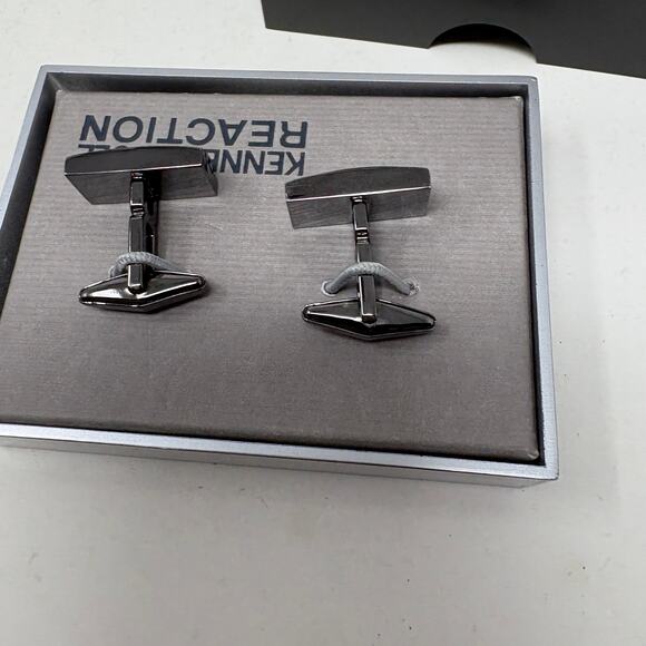 NEW! Kenneth Cole Reaction Cuff Links Formal Dress Suit Brushed Gun Metal - Picture 6 of 6